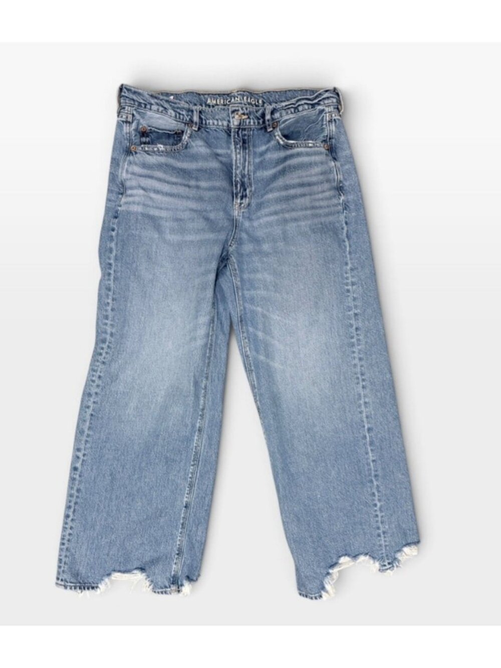 American Eagle Super High-Rise Baggy Wide Leg Jeans Women's Size 12 Thrashed Hem